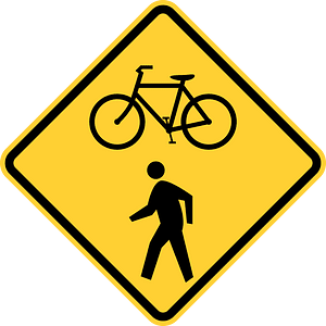 Bicycles and pedestrians (a fluorescent yellow-green background may be used with this sign)