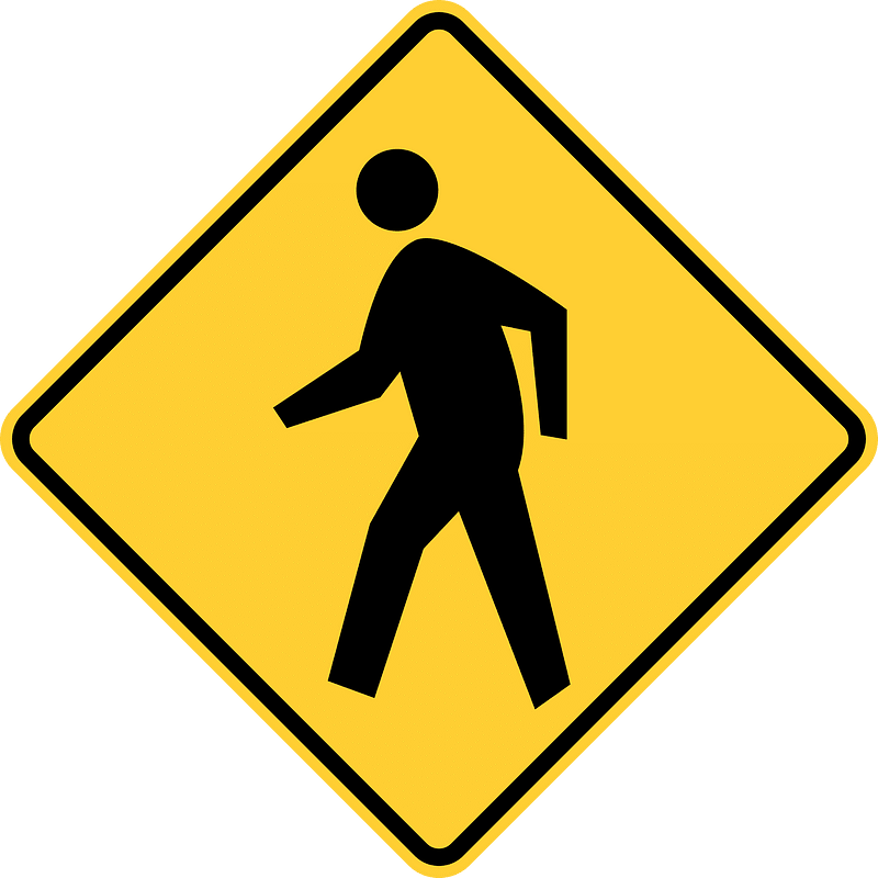 Pedestrian crossing (a fluorescent yellow-green background may be used with this sign)