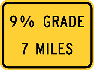 X% grade (distance) miles (plaque)