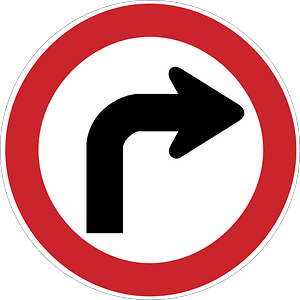 Turn right ahead sign in Argentina