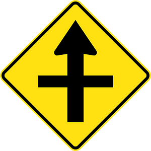 Crossroads ahead sign in Australia