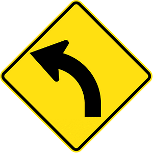 Gentle curve ahead sign in Australia