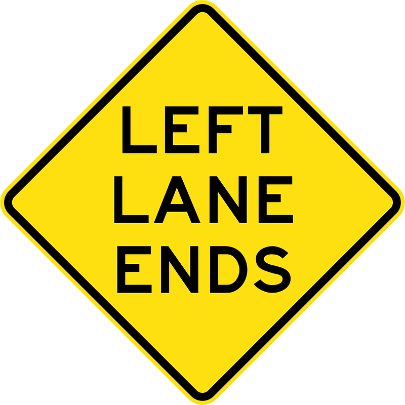 Lane ends ahead sign in Australia
