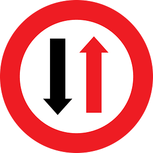 Give way to oncoming traffic sign in Austria