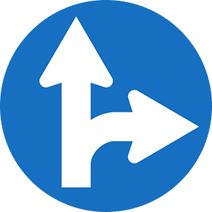 Proceed straight or turn right only sign in Austria