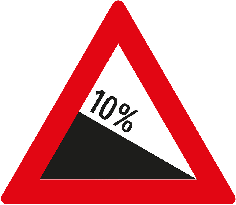Steep descent sign in Austria