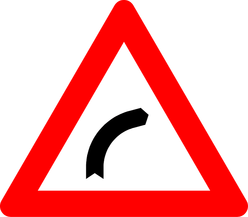 Bend ahead sign in Belgium