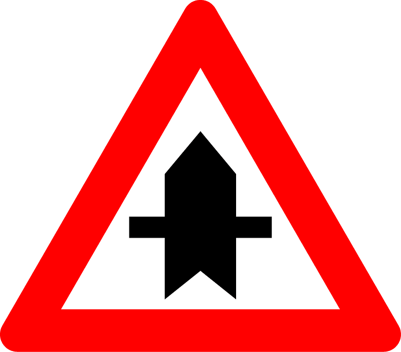 Crossroads with a minor road sign in Belgium