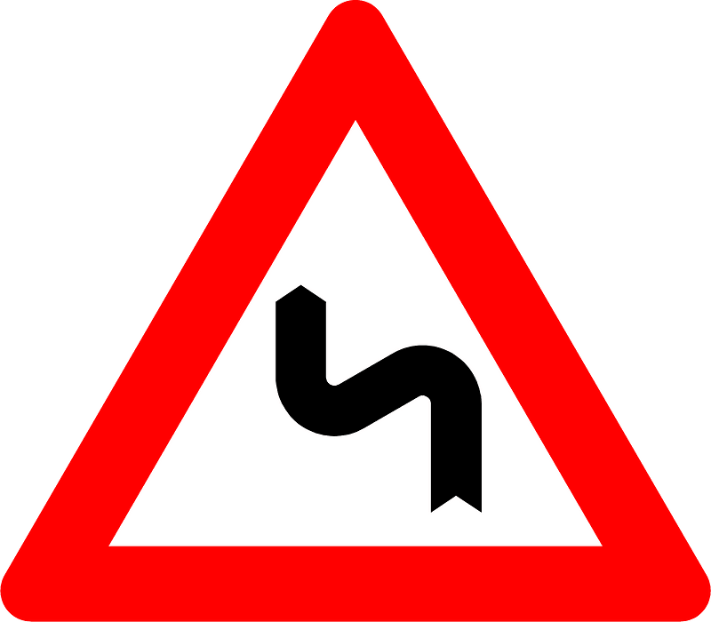 Double bend ahead sign in Belgium