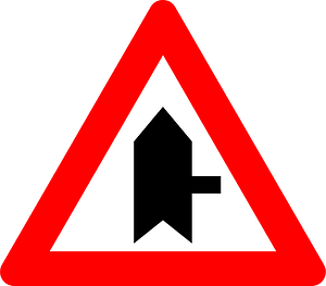 Junction with a minor road sign in Belgium