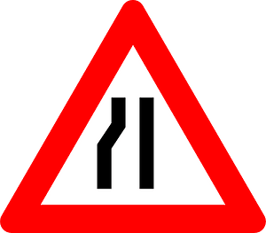 Lane ends sign in Belgium