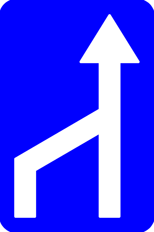 Lane ends sign in Belgium