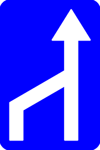 Lane ends sign in Belgium