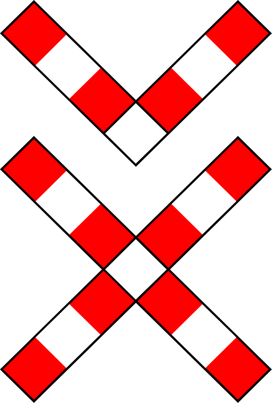 Level crossing (multiple tracks) sign in Belgium