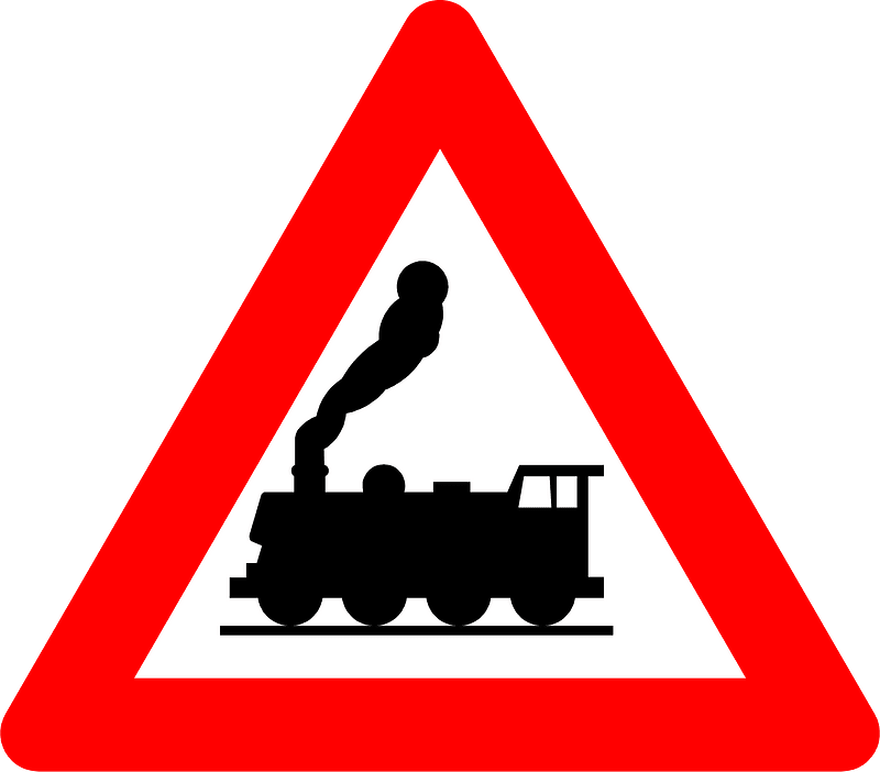 Level crossing without barriers ahead sign in Belgium