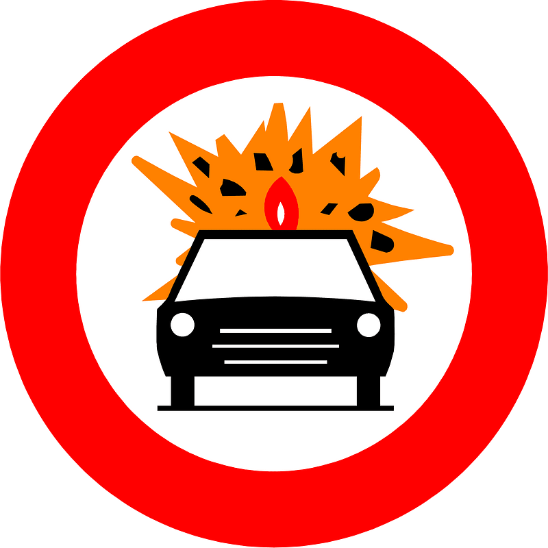 No vehicles carrying explosives sign in Belgium