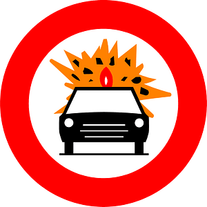 No vehicles carrying explosives sign in Belgium