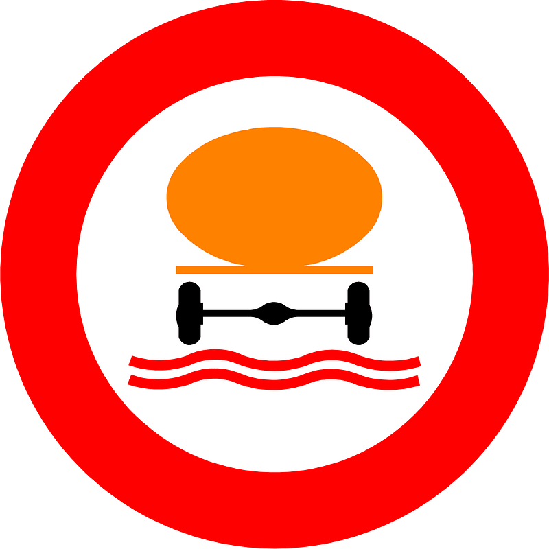 No vehicles carrying dangerous water pollutants sign in Belgium