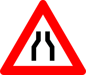 Road narrows on both sides sign in Belgium