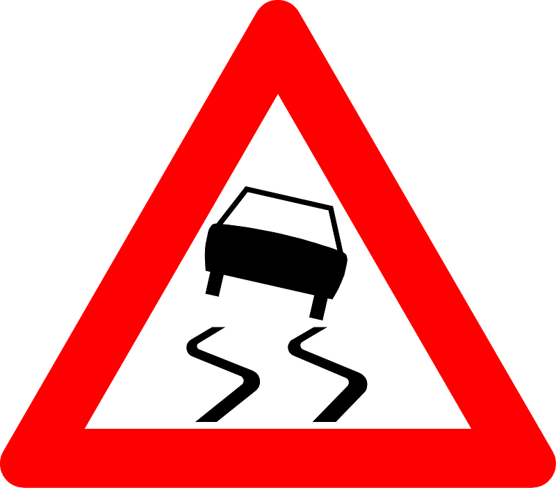 Slippery road surface sign in Belgium
