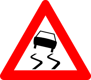 Slippery road surface sign in Belgium