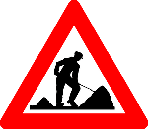Roadworks ahead sign in Belgium