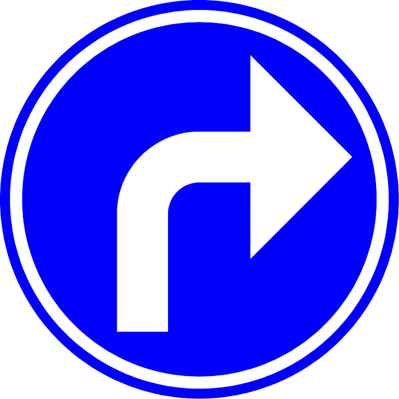 Turn right ahead only sign in Belgium