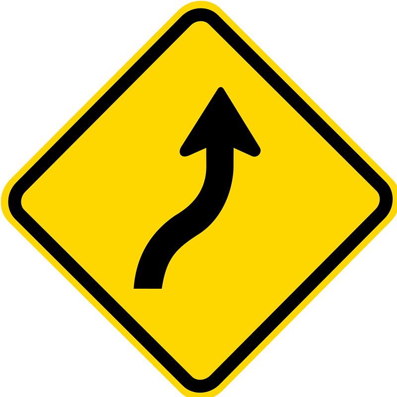 Double gentle curve ahead sign in Brazil