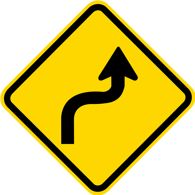 Double sharp curve ahead sign in Brazil