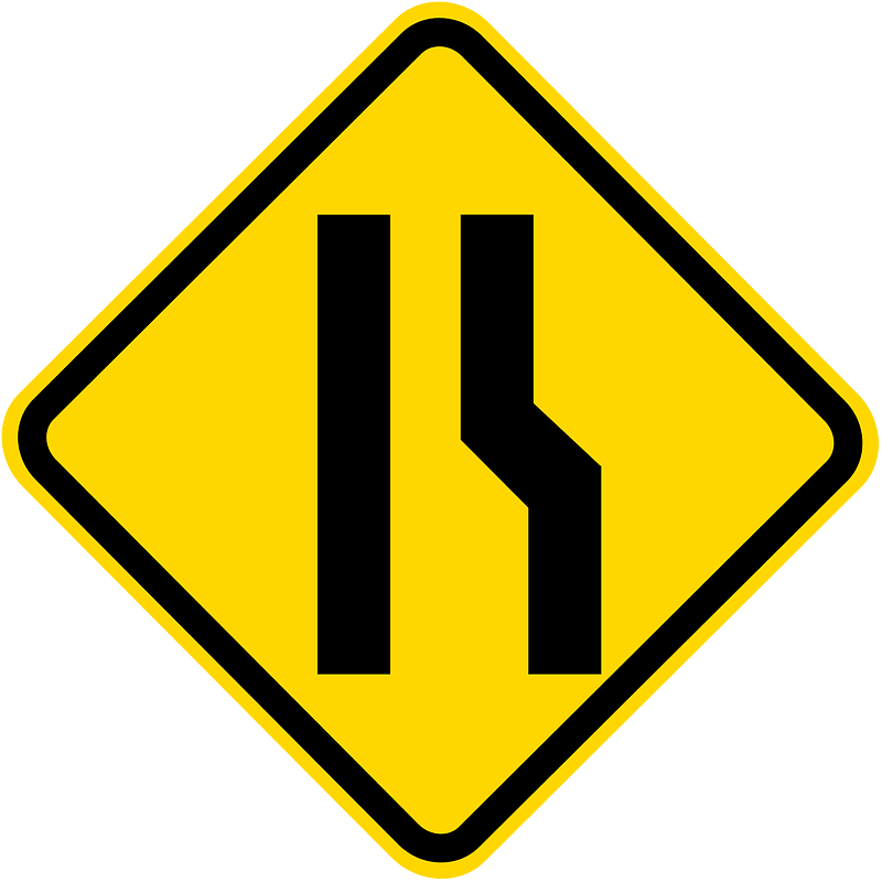 Lane ends ahead sign in Brazil