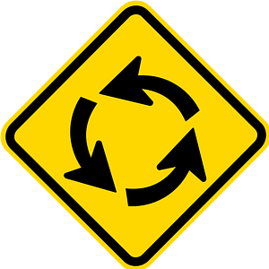 Roundabout ahead sign in Brazil