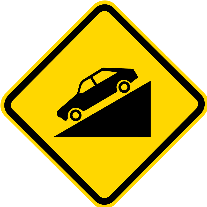 Steep grade downwards sign in Brazil