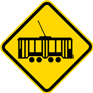 Tram / streetcar crossing sign in Brazil