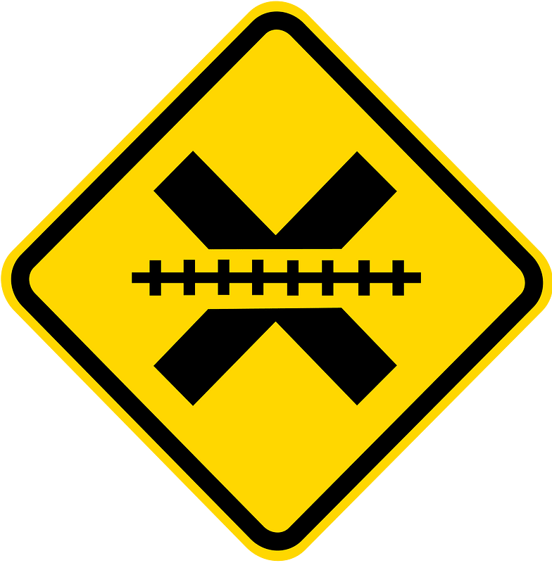 Uncontrolled railroad crossing ahead sign in Brazil