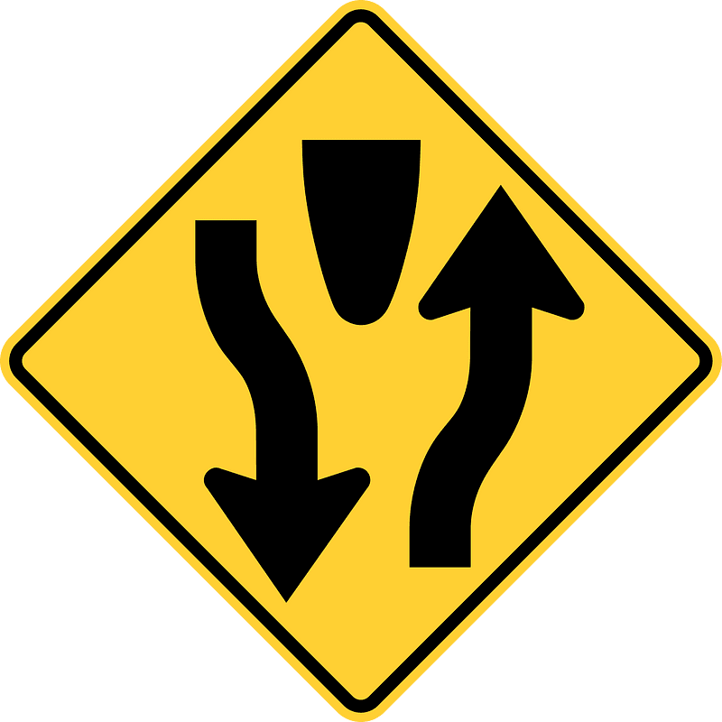 Divided highway ahead sign in British Columbia