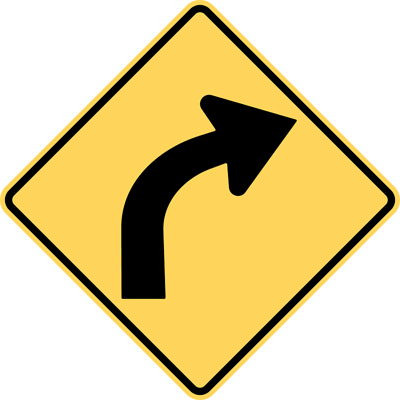 Gentle curve ahead sign in British Columbia