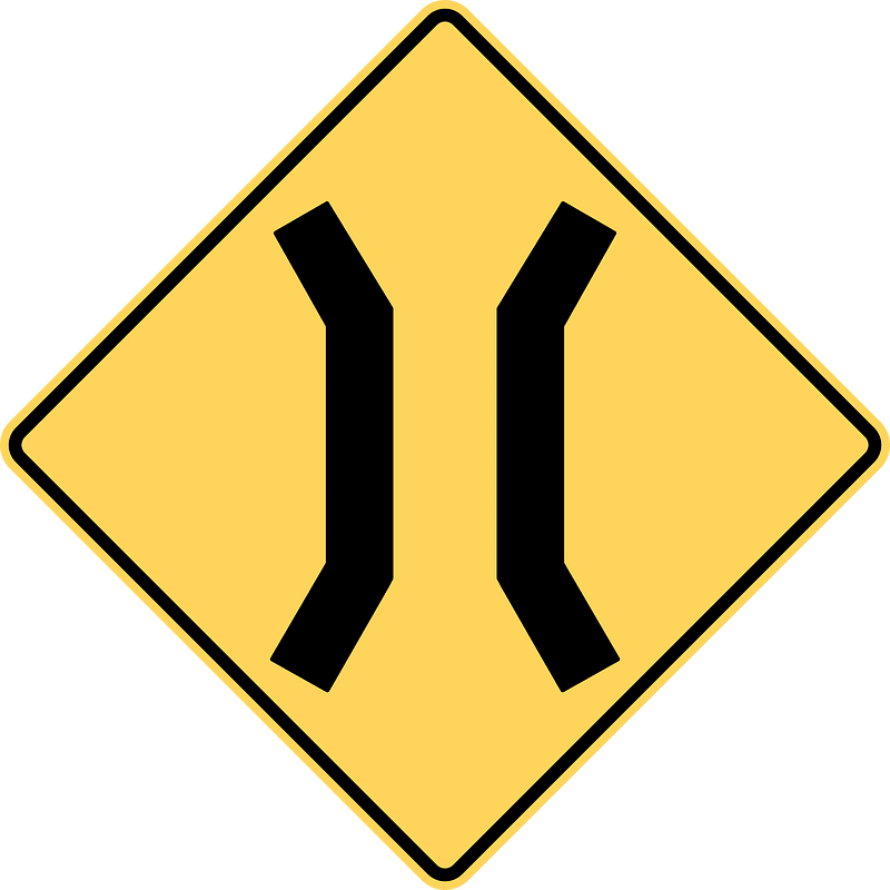 Narrow bridge ahead sign in British Columbia