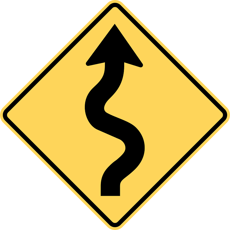 Series of curves ahead sign in British Columbia