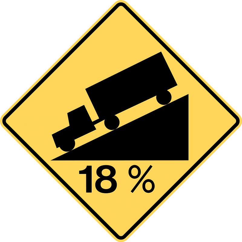 Steep grade downwards sign in British Columbia