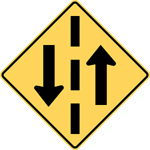 Two-way traffic ahead sign in British Columbia