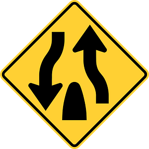 Divided highway ends sign in Canada