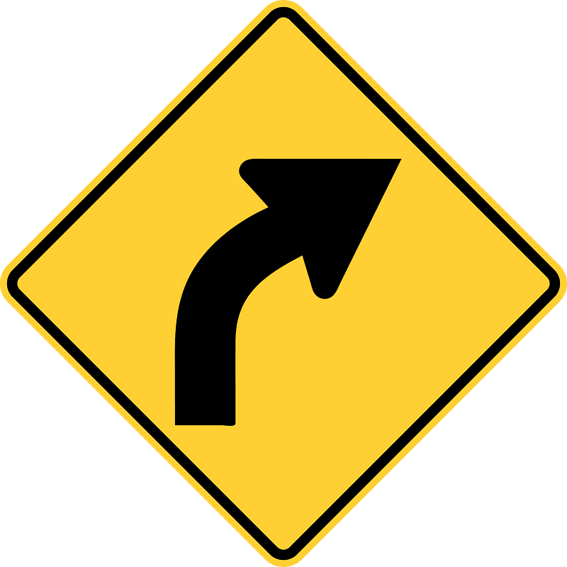 Gentle curve ahead sign in Canada