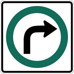 Turn right ahead sign in Canada