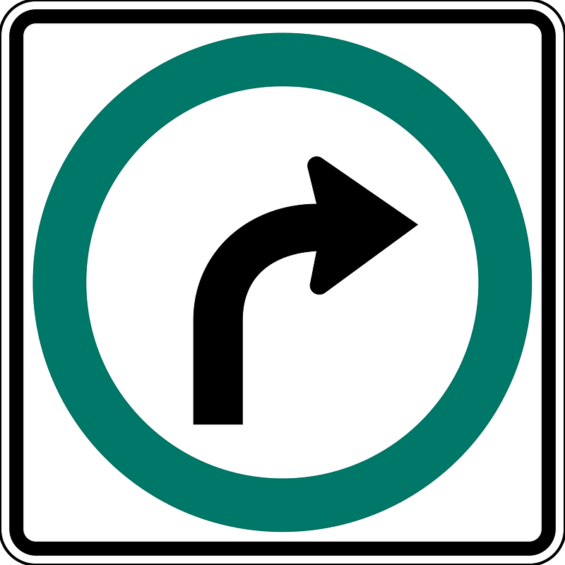 Turn right sign in Canada