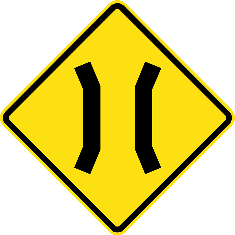 Narrow bridge ahead sign in Chile