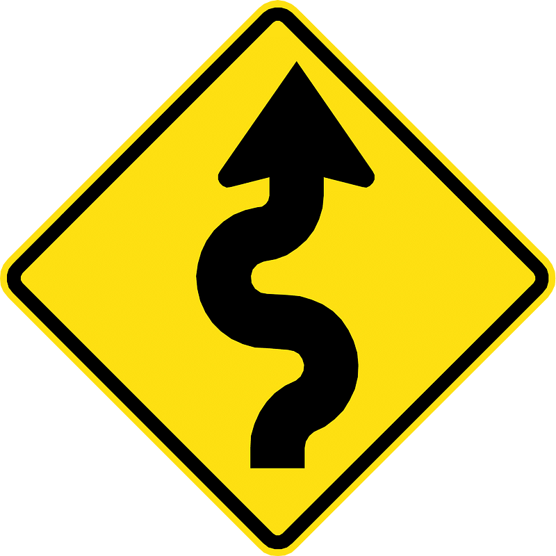 Series of curves ahead sign in Chile
