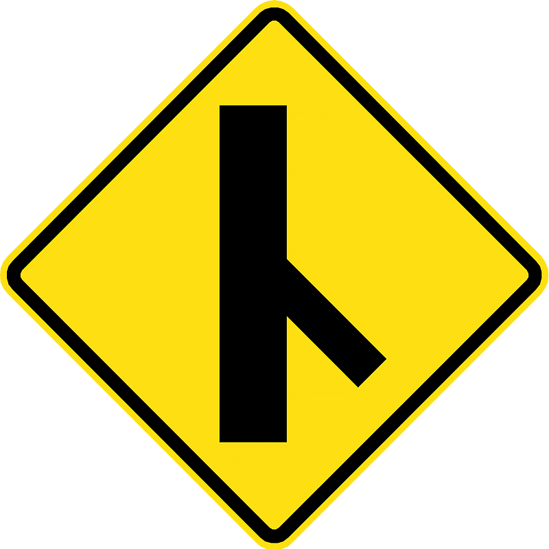 Traffic merges ahead sign in Chile