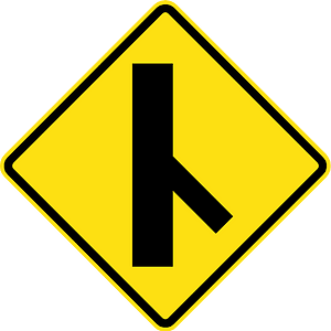 Traffic merges ahead sign in Chile