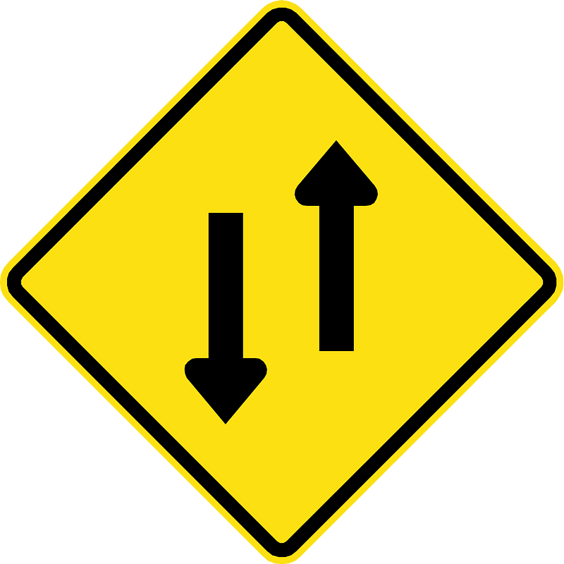 Two-way traffic ahead sign in Chile