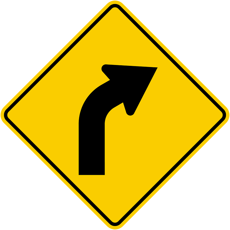 Gentle curve ahead sign in Colombia